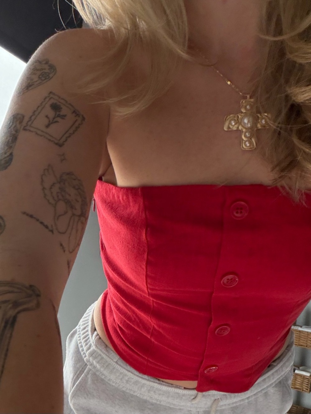 Abercrombie & Fitch Red Strapless Button-Front Crop Top